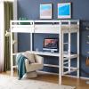 imageVINGLI Full Loft Bed with USB Charging StationLED Solid Wood Double Loft Bunk Bed with Flat Rungs for KidsTeensAdults 15 inches High GuardrailWood Slat Support No Box Spring Needed WhiteLed White