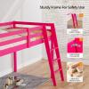 imageVINGLI Full Loft Bed with USB Charging StationLED Solid Wood Double Loft Bunk Bed with Flat Rungs for KidsTeensAdults 15 inches High GuardrailWood Slat Support No Box Spring Needed WhitePink