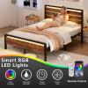 imageVINGLI Queen Platform Bed Frame with 12Inch UnderBed Storage Space RGB LED Headboard ampamp Footboard 2 AC 2 USB 1 TypeC Charging Ports Sturdy Metal NoiseFree Design Modern Apartment BedroomBlackIndustrial Brown