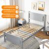 imageVINGLI Set of 2 Twin Bed Frames for KidsBoucle Upholstered Platform Bed with Adjustable HeadboardSturdy Wood Slats SupportCloud Single Bed with Cream DesignNoise Free Easy Assembly BeigeWood Gray