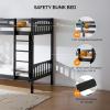 imageVINGLI Solid Wood Bunk Bed Twin Over Twin with LED LightsUSB Port Charge StationScoring Rungs Convertible Bunk Beds with Extra 15 inches Tall Guardrial and Ladder for Kids BlackBlack  Led Lights