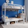 imageVINGLI Solid Wood Bunk Bed Twin Over Twin with LED LightsUSB Port Charge StationScoring Rungs Convertible Bunk Beds with Extra 15 inches Tall Guardrial and Ladder for Kids BlackWhite
