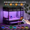 imageVINGLI Solid Wood Bunk Bed Twin Over Twin with LED LightsUSB Port Charge StationScoring Rungs Convertible Bunk Beds with Extra 15 inches Tall Guardrial and Ladder for Kids BlackBlack