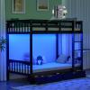 imageVINGLI Solid Wood Bunk Bed Twin Over Twin with LED LightsUSB Port Charge StationScoring Rungs Convertible Bunk Beds with Extra 15 inches Tall Guardrial and Ladder for Kids BlackBlack