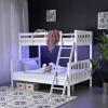 imageVINGLI Solid Wood Bunk Bed Twin Over Twin with LED LightsUSB Port Charge StationScoring Rungs Convertible Bunk Beds with Extra 15 inches Tall Guardrial and Ladder for Kids BlackWhite  Led Lights