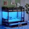 imageVINGLI Solid Wood Bunk Bed Twin Over Twin with LED LightsUSB Port Charge StationScoring Rungs Convertible Bunk Beds with Extra 15 inches Tall Guardrial and Ladder for Kids BlackBlack