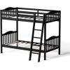 imageVINGLI Solid Wood Bunk Bed Twin Over Twin with LED LightsUSB Port Charge StationScoring Rungs Convertible Bunk Beds with Extra 15 inches Tall Guardrial and Ladder for Kids BlackBlack