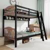 imageVINGLI Solid Wood Bunk Bed Twin Over Twin with LED LightsUSB Port Charge StationScoring Rungs Convertible Bunk Beds with Extra 15 inches Tall Guardrial and Ladder for Kids BlackBlack  Brown
