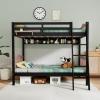 imageVINGLI Solid Wood Bunk Bed Twin Over Twin with LED LightsUSB Port Charge StationScoring Rungs Convertible Bunk Beds with Extra 15 inches Tall Guardrial and Ladder for Kids BlackBlack  Brown