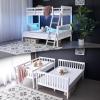 imageVINGLI Solid Wood Bunk Bed Twin Over Twin with LED LightsUSB Port Charge StationScoring Rungs Convertible Bunk Beds with Extra 15 inches Tall Guardrial and Ladder for Kids BlackWhite  Led Lights