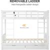 imageVINGLI Solid Wood Bunk Bed Twin Over Twin with LED LightsUSB Port Charge StationScoring Rungs Convertible Bunk Beds with Extra 15 inches Tall Guardrial and Ladder for Kids BlackWhite  Led Lights