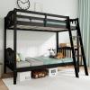 imageVINGLI Solid Wood Bunk Bed Twin Over Twin with LED LightsUSB Port Charge StationScoring Rungs Convertible Bunk Beds with Extra 15 inches Tall Guardrial and Ladder for Kids BlackBlack