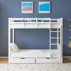 imageVINGLI Twin Bunk Beds for Kids with Storage Drawers Bunk Bed Twin Over TwinCharging StationLED Lights Solid Wood Bunk Bed Frame with 15 inches Guardrail and Ladders No Box Spring Needed White