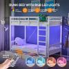 imageVINGLI Twin Bunk Beds for Kids with Storage Drawers Bunk Bed Twin Over TwinCharging StationLED Lights Solid Wood Bunk Bed Frame with 15 inches Guardrail and Ladders No Box Spring Needed White