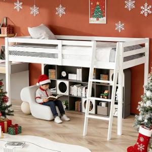 imageVINGLI Full Loft Bed with USB Charging StationLED Solid Wood Double Loft Bunk Bed with Flat Rungs for KidsTeensAdults 15 inches High GuardrailWood Slat Support No Box Spring Needed WhiteWhite