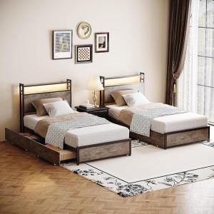 imageVINGLI Set of 2 Twin Bed Frames for KidsBoucle Upholstered Platform Bed with Adjustable HeadboardSturdy Wood Slats SupportCloud Single Bed with Cream DesignNoise Free Easy Assembly BeigeLed Metal Wash Gray