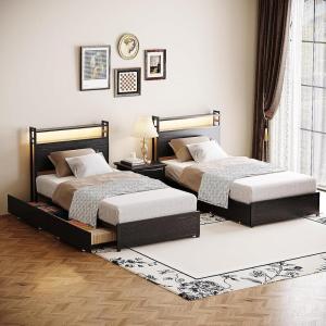 imageVINGLI Set of 2 Twin Bed Frames for KidsBoucle Upholstered Platform Bed with Adjustable HeadboardSturdy Wood Slats SupportCloud Single Bed with Cream DesignNoise Free Easy Assembly BeigeLed Metal Black