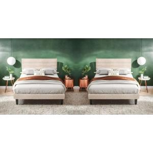 imageVINGLI Set of 2 Twin Bed Frames for KidsBoucle Upholstered Platform Bed with Adjustable HeadboardSturdy Wood Slats SupportCloud Single Bed with Cream DesignNoise Free Easy Assembly BeigeBoucle Beige