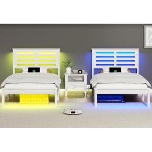 imageVINGLI Set of 2 Twin Bed Frames for KidsBoucle Upholstered Platform Bed with Adjustable HeadboardSturdy Wood Slats SupportCloud Single Bed with Cream DesignNoise Free Easy Assembly BeigeLed Wood White