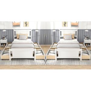 imageVINGLI Set of 2 Twin Bed Frames for KidsBoucle Upholstered Platform Bed with Adjustable HeadboardSturdy Wood Slats SupportCloud Single Bed with Cream DesignNoise Free Easy Assembly BeigeWood White