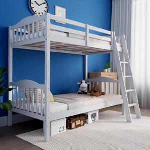 imageVINGLI Solid Wood Bunk Bed Twin Over Twin with LED LightsUSB Port Charge StationScoring Rungs Convertible Bunk Beds with Extra 15 inches Tall Guardrial and Ladder for Kids BlackWhite