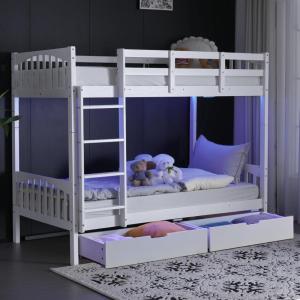 imageVINGLI Twin Bunk Beds for Kids with Storage Drawers Bunk Bed Twin Over TwinCharging StationLED Lights Solid Wood Bunk Bed Frame with 15 inches Guardrail and Ladders No Box Spring Needed White
