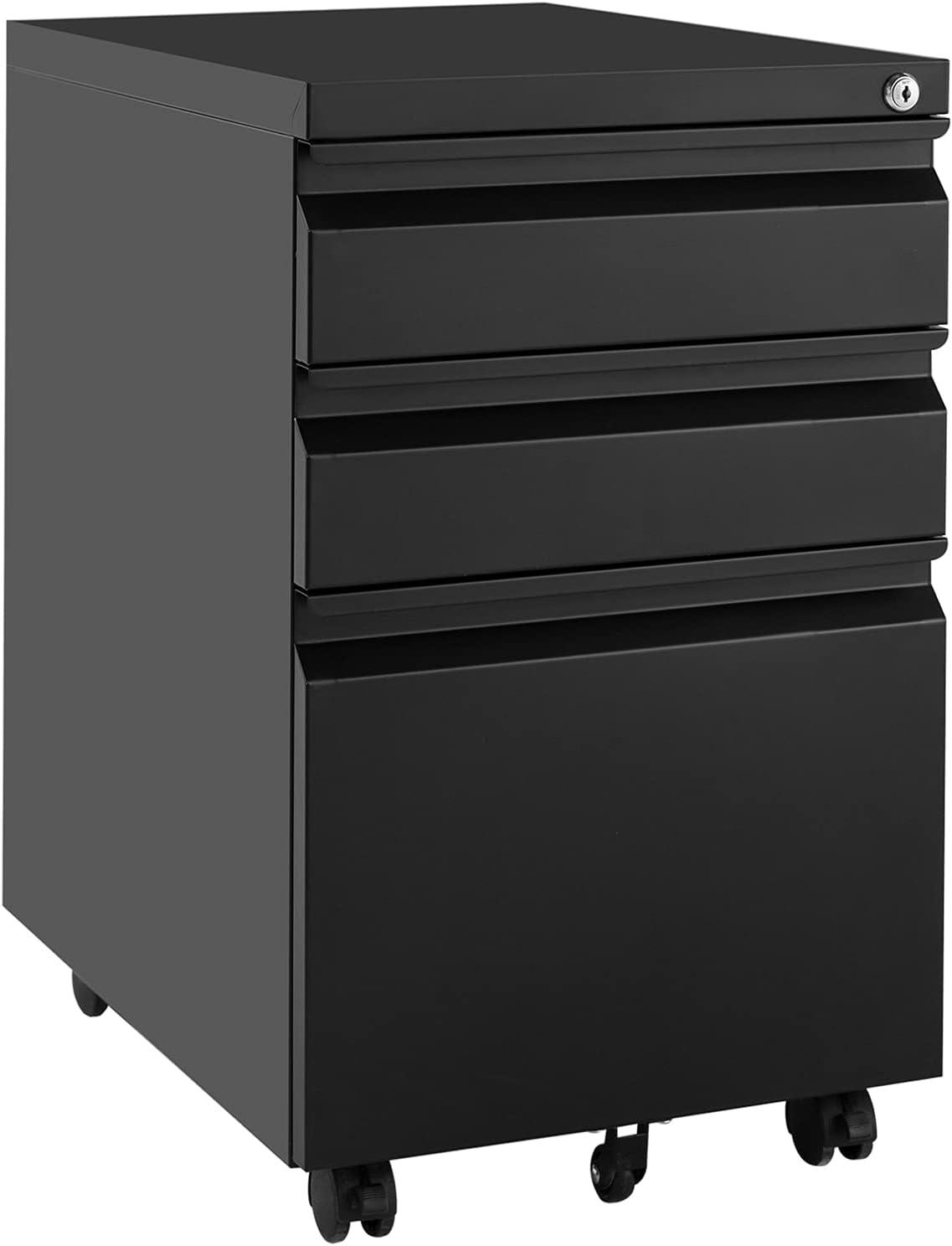 imageVINGLI 3Drawer Rolling File Cabinet with Lock Under Desk File Cabinet for HomeampampOffice Metal Office Drawers with Lock Fully Assembled BlackBlack