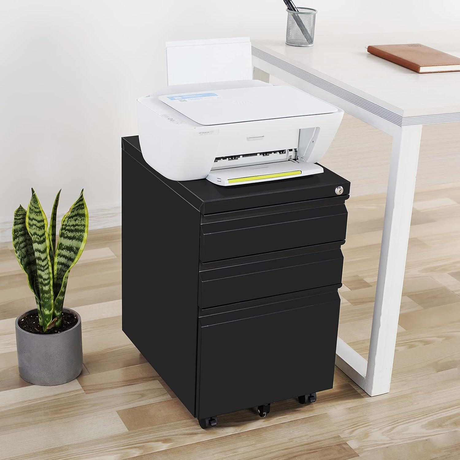 imageVINGLI 3Drawer Rolling File Cabinet with Lock Under Desk File Cabinet for HomeampampOffice Metal Office Drawers with Lock Fully Assembled BlackBlack