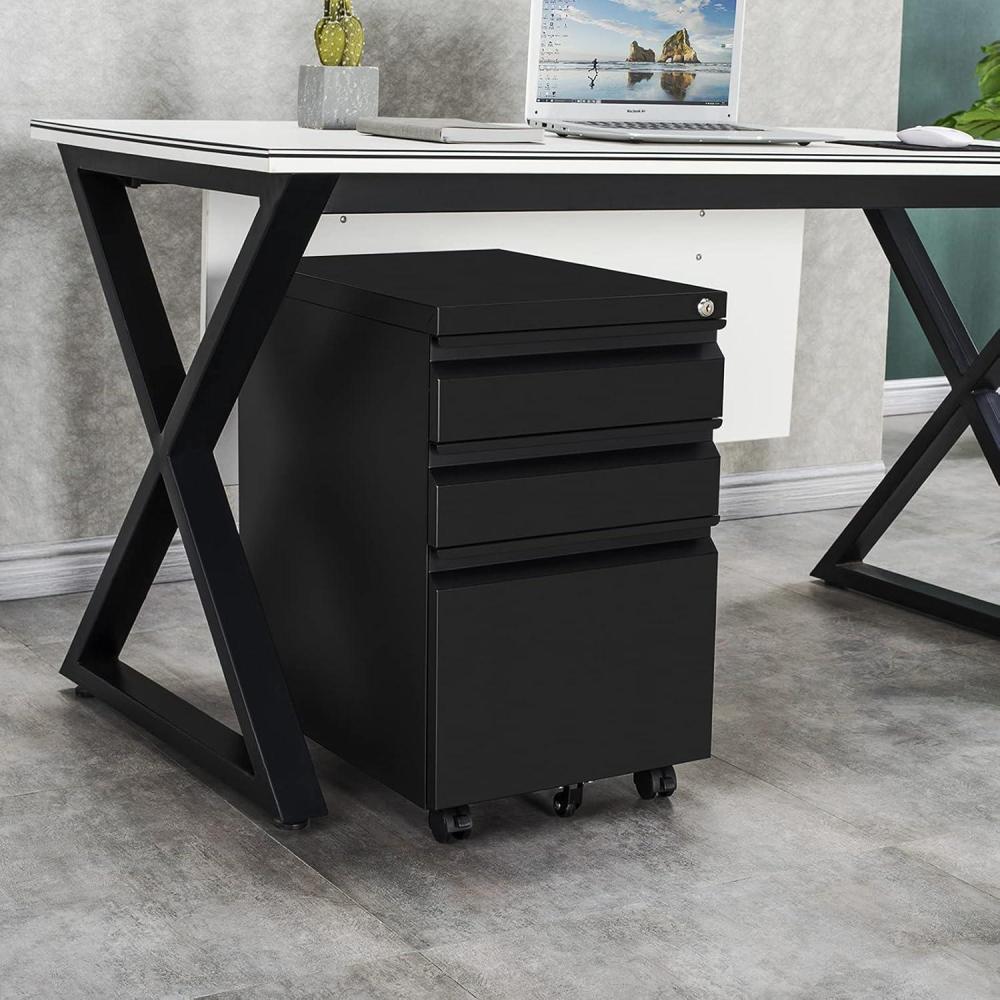 imageVINGLI 3Drawer Rolling File Cabinet with Lock Under Desk File Cabinet for HomeampampOffice Metal Office Drawers with Lock Fully Assembled BlackBlack