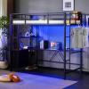 imageVINGLI Loft Bed Queen Size with Charging Station and LED LightsSafety Guardrail and Stair for TeensAdults No Box Spring Needed Heavy Duty Metal Support Slat BlackBlack