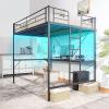 imageVINGLI Loft Bed Queen Size with Charging Station and LED LightsSafety Guardrail and Stair for TeensAdults No Box Spring Needed Heavy Duty Metal Support Slat BlackBlack