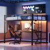 imageVINGLI Loft Bed Queen Size with Charging Station and LED LightsSafety Guardrail and Stair for TeensAdults No Box Spring Needed Heavy Duty Metal Support Slat BlackBlack