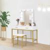 image:imageVINGLI Large Vanity Set with Lighted MirrorModern Makeup Vanity Table Set with LED Lights in 3 ColorsBedroom Dressing Table with 2 Large Drawers and Storage Shelves for WomenWhiteampGold