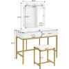 image:imageVINGLI Large Vanity Set with Lighted MirrorModern Makeup Vanity Table Set with LED Lights in 3 ColorsBedroom Dressing Table with 2 Large Drawers and Storage Shelves for WomenWhiteampGold
