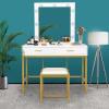 image:imageVINGLI Large Vanity Set with Lighted MirrorModern Makeup Vanity Table Set with LED Lights in 3 ColorsBedroom Dressing Table with 2 Large Drawers and Storage Shelves for WomenWhiteampGold