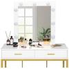 image:imageVINGLI Large Vanity Set with Lighted MirrorModern Makeup Vanity Table Set with LED Lights in 3 ColorsBedroom Dressing Table with 2 Large Drawers and Storage Shelves for WomenWhiteampGold
