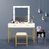 image:imageVINGLI Large Vanity Set with Lighted MirrorModern Makeup Vanity Table Set with LED Lights in 3 ColorsBedroom Dressing Table with 2 Large Drawers and Storage Shelves for WomenWhiteampGold
