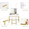 image:imageVINGLI Large Vanity Set with Lighted MirrorModern Makeup Vanity Table Set with LED Lights in 3 ColorsBedroom Dressing Table with 2 Large Drawers and Storage Shelves for WomenWhiteampGold