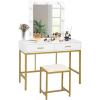 image:imageVINGLI Large Vanity Set with Lighted MirrorModern Makeup Vanity Table Set with LED Lights in 3 ColorsBedroom Dressing Table with 2 Large Drawers and Storage Shelves for WomenWhiteampGold
