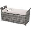 image:imageVINGLI 40 Gallon Outdoor Storage Bench with Cushion Rattan Storage Box Patio Wicker Deck Box with Seat for Garden  Balcony  Porch  Pool  Yard Grey Frame  Light Grey CushionGrey