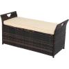 image:imageVINGLI 40 Gallon Outdoor Storage Bench with Cushion Rattan Storage Box Patio Wicker Deck Box with Seat for Garden  Balcony  Porch  Pool  Yard Grey Frame  Light Grey CushionBrown