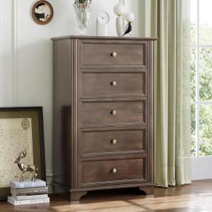 image:imageVINGLI VNGLI Mirrored Dresser 5 Drawers Modern Chest Mirrored Chest of Drawers Glass Dresser for Bedroom Dressing Room Living Room SilverRetro Brown