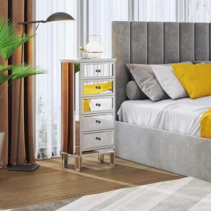 image:imageVINGLI VNGLI Mirrored Dresser 5 Drawers Modern Chest Mirrored Chest of Drawers Glass Dresser for Bedroom Dressing Room Living Room SilverSilver