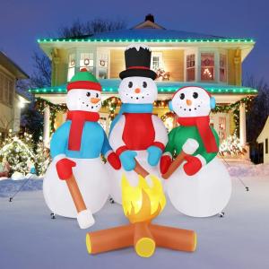 image:imageVINGLI 6FT Inflatable Christmas Decoration Three Snowman Family Inflatable Around Campire Blow up Gaint Frosty Snowman Xsmas Decoration with LED Light for Yard Garden Lawn Winter Holiday
