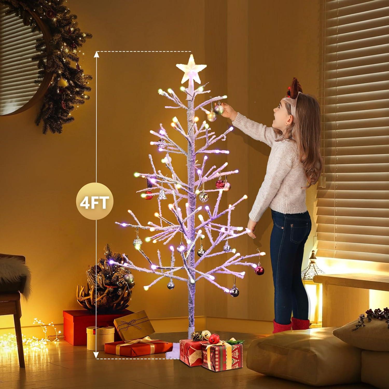 image:imageVINGLI 4ft Prelit Artificial Christmas Pine Tree with 80 Multicolor Lights Xmas Tree Holiday Party Decorations with Sturdy Metal Stand 8 Color Modes