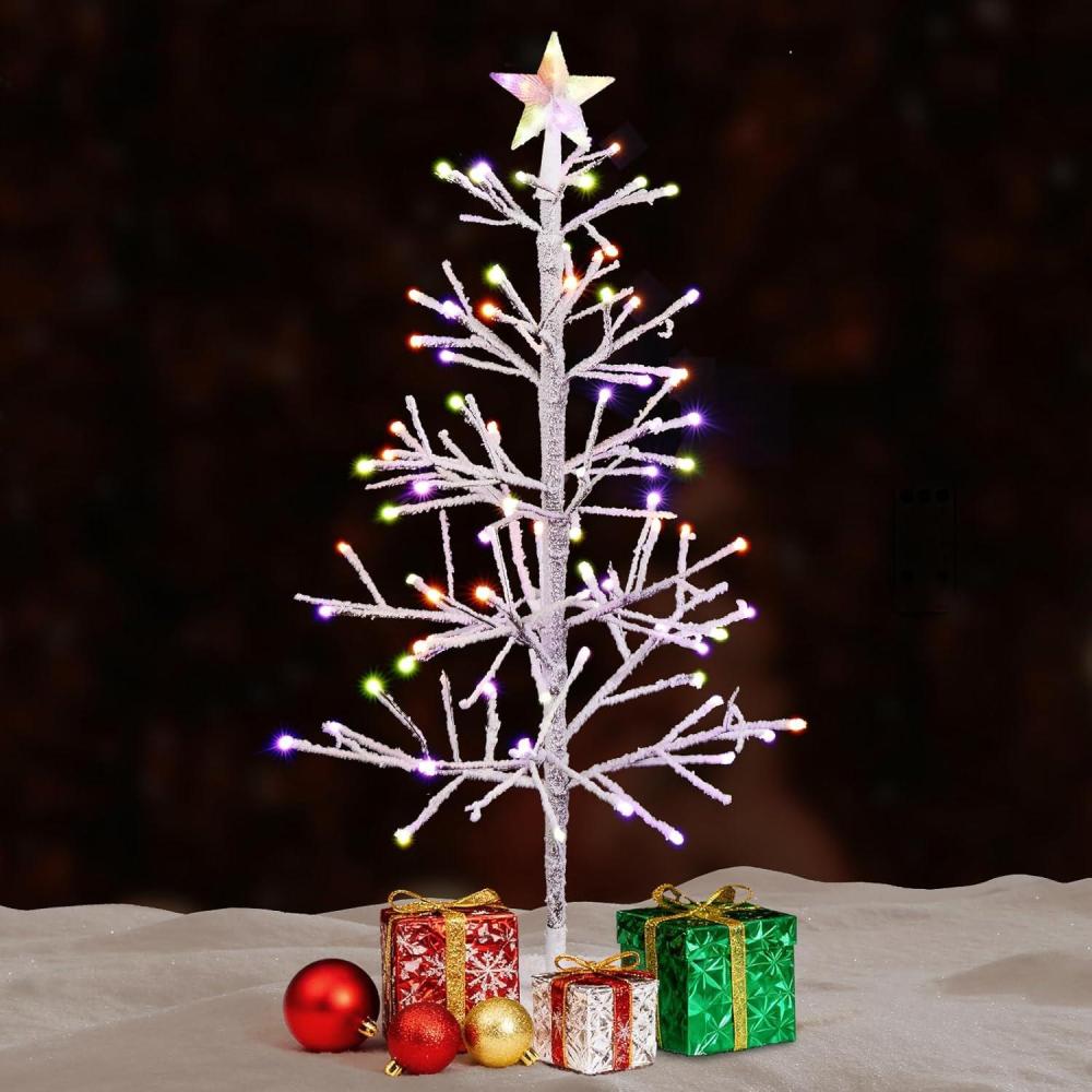 image:imageVINGLI 4ft Prelit Artificial Christmas Pine Tree with 80 Multicolor Lights Xmas Tree Holiday Party Decorations with Sturdy Metal Stand 8 Color Modes