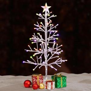 image:imageVINGLI 4ft Prelit Artificial Christmas Pine Tree with 80 Multicolor Lights Xmas Tree Holiday Party Decorations with Sturdy Metal Stand 8 Color Modes