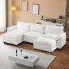 image:imageVINGLI 87 Convertible Sectional SofaLShape Deep Seat Sofa Couch for Living RoomModern Chenille 2 Seat Loveseat Sofa with Ottoman for Small SpaceBlack 87Chenille Cream