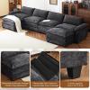 image:imageVINGLI 87 Convertible Sectional SofaLShape Deep Seat Sofa Couch for Living RoomModern Chenille 2 Seat Loveseat Sofa with Ottoman for Small SpaceBlack 87Chenille Black