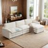 image:imageVINGLI 87 Convertible Sectional SofaLShape Deep Seat Sofa Couch for Living RoomModern Chenille 2 Seat Loveseat Sofa with Ottoman for Small SpaceBlack 87Chenille Cream